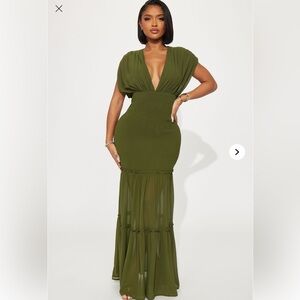 Fashion Nova Deep Green Long Sleeve Dress